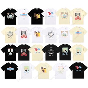 RH T gömlek Erkek Tasarımcı Tişörtleri Bayan Gevşek Rahat Yaz Kısa Kollu Beyaz T-shirt Hip Hop Streetwear Giyim