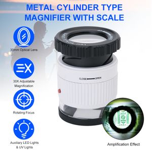 مكبر نظارات LED LED LOUPE 30x مكبدي القابل للتعديل machifier metal mirror مع مقياس القراءة الصغيرة مرآة المجوهرات machifier 230410