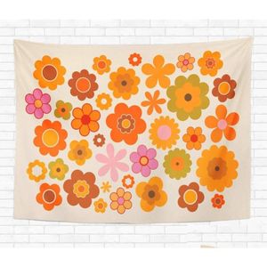 Tapeçarias Home Tapeçaria Decorativa Tapeçaria Pendurada Laranja 70s Vintage Flores Verde Power 1970 Retro Seventies Blankettapestries Drop Dh3Bh