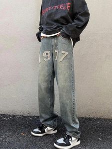 Мужские джинсы, большие потертые брюки, мужские рваные синие джинсовые брюки для Y2K, мужские панк-японские уличные одежды в стиле хип-хоп