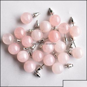 Brincos de garanhão jóias 10mm de pedra natural de cristal de chão de rosa de rosa turquesa de rosa de rosa de ametha de miçangas de ágata vermelha brinco para mulheres manchas dhunp
