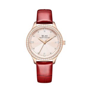 Relógios de pulso Anti-reflexivo com revestimento de vidro liso Braça de discagem de couro feminino Banda de couro quartzo Women KLAS Brand