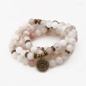 Strand Trendy Women Natural Donglin Stone Bracelet 108 Mala Beads Necklace Lotus Pendant Chakra Yoga Prayer Wholesale