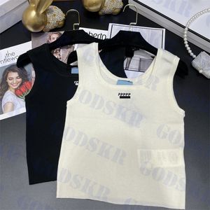 Maglietta con lettera piccola Canotte lavorate a maglia da donna Top T-shirt girocollo tinta unita Camis Top sottili da donna