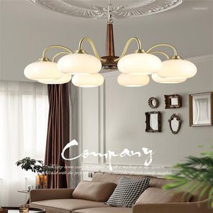 Pendant Lamps Nordic Light Luxury Chandelier Chinese Ancient Walnut Retro Living Room And Dining Lamp Creative Persimmon