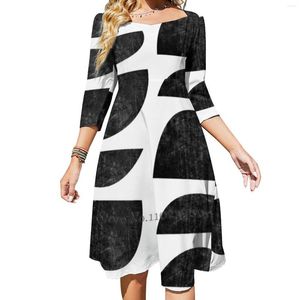 Casual Dresses Semi Circles Square Neck Dress Cute Loose Print Elegant Beach Party Black and White Minimal Simple Minimalist