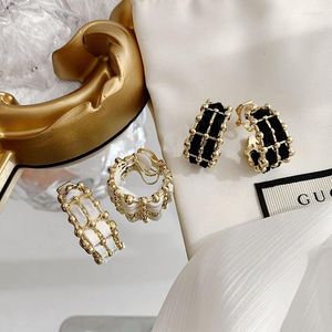 Backs Earrings Golden Vintage Black Ribbon Weave Geometric Hoop C Shape Clip On Non Pierced For Women Jewelry Gift