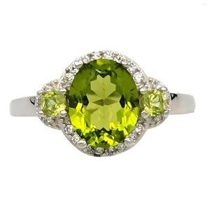 Ringos de cluster Green Green Peridoto Mulheres Anel 925 Prata esterlina 8x10mm Medição Oval Peda