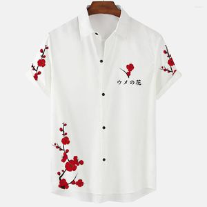 Erkek sıradan gömlekler 2023 Moda Erkek Hawaiian Yaz Gömlek Baskılı Kısa Kollu Büyük ABD Boyutu Hawaii Çiçek Plajı Çiçek Desenleri Erkek İçin