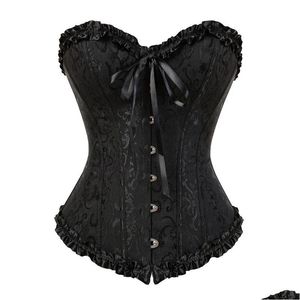 Bustiers korsetter gotiska broderade brokadkorsett kroppslyft shaper bustier ben snör upp steampunk y korset stropplös överbust sli dhjrs