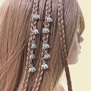 Hårklipp 10 PCS DIY unika dreadlocks tillbehör med elefanthänge ringar mode punk smycken för trendiga flätor etnisk stil