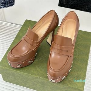deri yuvarlak turlu platform sandaletler Mary Jane Heels Pompalar Ayakkabı Yüksek Heatels Shoes Slip-On Tasarımcı Elbise Ayakkabı Partisi