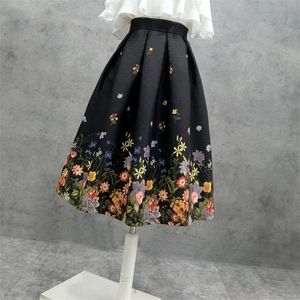 Spódnice jesienne trend Korea Południowa Hepburn Elegancka retro estetyka niebieska kwiat wysoka talia plisowana midi spódnica bez zmrudunia dobry produkt 230410