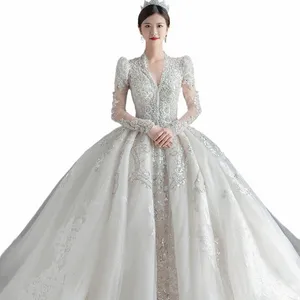 neue Brautkleider im Gerichtsstil in der Türkei Brautkleider kleiden Braut Luxus langen Schwanz hohe Taille plus Größe Hochzeitskleid