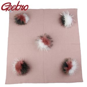 Sciarpe Geebro Born Morbido Caldo Lana Coperta Biancheria da Letto Fasce Avvolgere Regalo di Nascita del Bambino con 15 cm Triplo Colore Vera Pelliccia Pom 231108