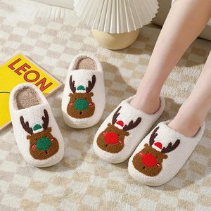 Desenho animado de Natal Men Lovely 395 Mulheres Elk Slippers Couples Plush algodão desliza calçados de solada grossa sapatos de casa interna 2 77