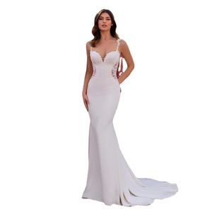 Sodigne Satin Satin Mermaid Wedding Dressesseeveless Illusion Tulle White/Ivory Bridal Gown Custom Made Robe De Mariee