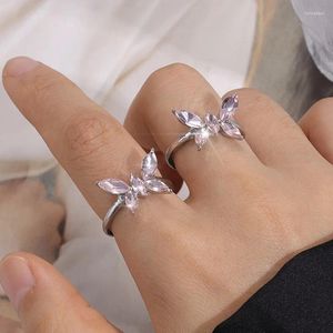 Cluster Ringe Kristall Schmetterling Für Mädchen Koreanische Y2K Süße Kühle Romantische Frauen Rosa Offenen Finger Ring Mode Schmuck Geschenke