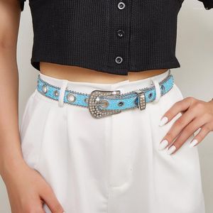 Belts M2EA Locomotive Waist Belt Shinning For Woman Men Luxurious Full Diamond Studded Strap Jeans Dress