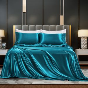 Bedding Sets Luxury Duvet Capa Conjunto de coloração sólida Cetim de seda artificial, incluindo travesseiro plano, grande barco livre 230410