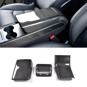 Automobile Interior Carbon Fiber Central Control Glove Box Cover Bakre luftkonditionering för Tesla Model 3 Model Y 2017-2023