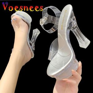 Donne sexy estive trasparenti All sandals abito di moda alto tacchi ialina piattaforma impermeabile con scarpe cristalline di tallone spesse 782246670