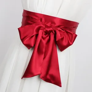 Belts Red/White/Blue Satin Silk Wide Belt Women Long Japanese Obi Lace Up Waistbands Corset Fabric Ribbon Cummerbund 250cm