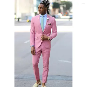 Men's Suits Pink For Men England Style Single Breasted Notch Lapel Formal Occasion Skinny 2 Piece Jacket Pants Slim Fit Male Clothing