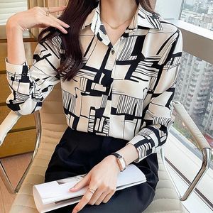 Kvinnors blusar koreanska mode kvinnor skjortor långärmad knapp ner toppar casual höstarbete svart vit elegant camisas y blusas