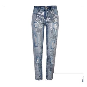 Women'S Jeans Winter Ladies Mom High Waist Vintage Woman Denim Sequins Boyfriend Female Ripped For Women Trousers Drop Delivery Appa Dhbcp