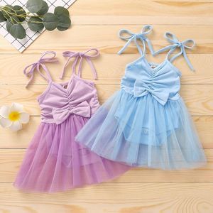 Kız elbiseler 0-24m sevimli doğmuş bebek kolsuz kayış tutu bodysuit elbise düz renkli yay prenses kızlar giysi