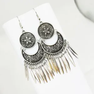 Dangle Earrings Vintage Ethnic Antique Silver Color Metal Leaves Tassel For Women Long Multilayer Carved Flower Jhumka Jewelry