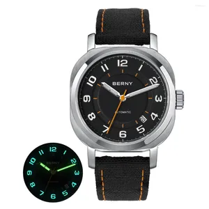 Wristwatches BERNY Mechanical Watch For Men/Women 38mm Cushion Sapphire Super Luminous Hands Wristwatch Canvas Calendar Men/Ladies
