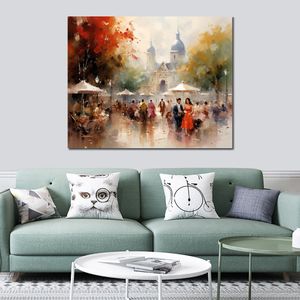 Poster Picture European Rainy Market Impressionism Canvas Print Artwork for Cozy Living Room Wall Decor