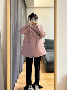 Women's Suits Lnsozkdg Blazers Jackets Women 2023 Autumn Korean Fashion Elegant Loose Sweet Pink Casual Suit Coats Female Jacket