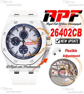 APF 44 mm 26402CB A3126 Automatik-Chronograph-Herrenuhr, komplett aus Keramik, weißes, strukturiertes Zifferblatt, Kautschuk-Super-Version-Armband, exklusive Technologie von Puretimewatch