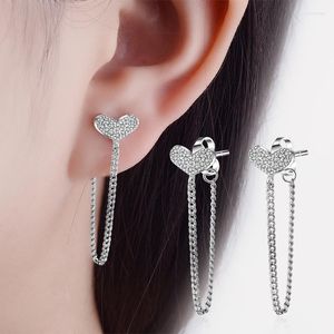 Stud Earrings Long Flash Drill Love Tassel Studs Women's Jewelry 2023 Kpop Chain Earring Ear Piercing Pendant Gifts For Women