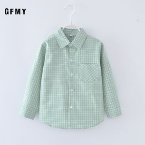 키즈 셔츠 GFMY SPRING 어린이 셔츠 패션 격자 무늬 턴 다운 칼라 플란넬 패브릭 소년 셔츠 3-10 세 어린이 옷을 입는 옷 230410