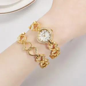Wristwatches 2Pcs Luxury Women Bracelet Watch Mujer Golden Relojes Small Dial Ladies Watches Casual Quartz Wristwatc Elegant