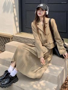 Kjolar koreansk stil college mode kostym kjol kvinnor hösten high-end formell lös lång tvådelar set freshing chic