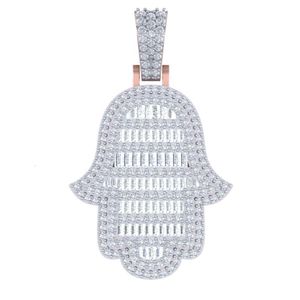 Pingente de diamante Hamsa God para homens e mulheres em ouro branco amarelo 10K com diamantes redondos naturais e baguetes