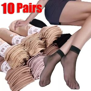 Men S SOCKS 10PAIRS SOMMER SKIN Färg Transparent Thin Women Crystal Silk Nylon Ladies Kvinnor Kort Ankel Meias 231110