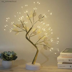 Nocne światła pełne niebo gwiazda Golden Leaf Willow Tree Led Night Light Mini Choinka Drut Garland Lampa Fairy Light For Home R231110