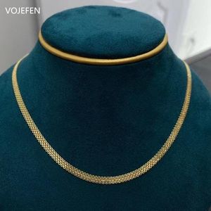 Ketten VOJEFEN 18 Karat Echtgold Zierliche Chokerhalsketten für Frauen - Flache, breite Gliederkette, verstellbarer, einfacher Schmuck