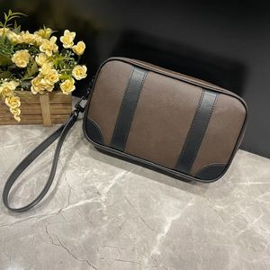 Men's Leather Clutch Bag, Monogram Embossed Plaid Designer Pouch, Crossbody Clutch Bag