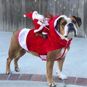 Hundkläder husdjur julkläder jultomten som rider på en hjortjacka kappa husdjur jul hundkläder kostymer för stor hund liten hund 231110