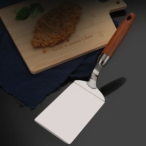 Spatola per bistecca in acciaio inossidabile Raschietto per pancake Turner Grill Manzo Pala per pizza fritta con manico in legno Utensili da cucina per barbecue Utensili da cucina Q715