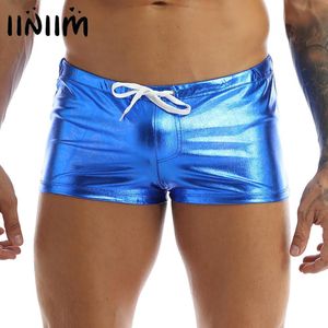 Mäns shorts iiniim herr manlig lounge underkläder glänsande metalliska gym casual nattfest shorts elastisk midjeboxare shorts klubbkläder kostymer 230408