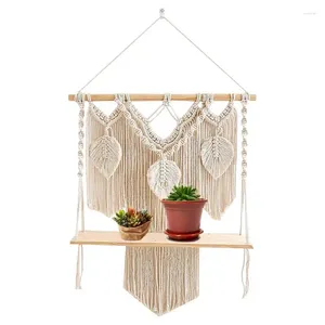Tapestries Bohemian Macrame Wall Hanging Shelves Beige Geometric Wave Art Decor With Rack And Tassel Aesthetic Home Storage