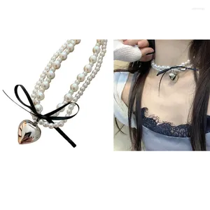 Girocollo elegante grande bianco imitazione perla collana di perline per le donne a forma di cuore catena clavicola dolce festa di nozze Dropship di gioielli